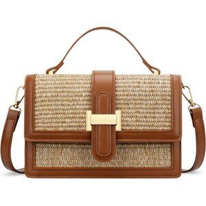 Women Brown Top Handle Straw‎ Crossbody Bags for Summer Straw Purses Bags